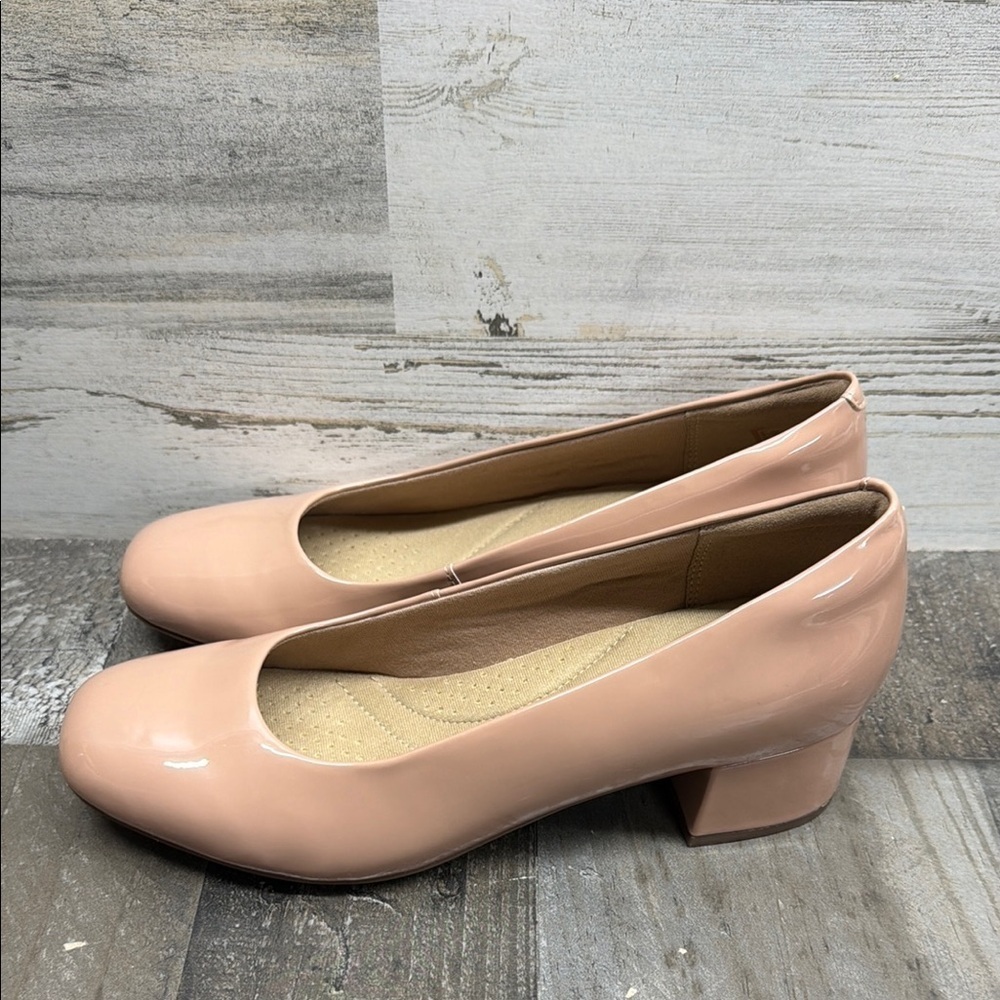 Clarks Collection Shoe Womens Sz 7 Pink Marilyn Leah Pump Heel Leather SlipOn
